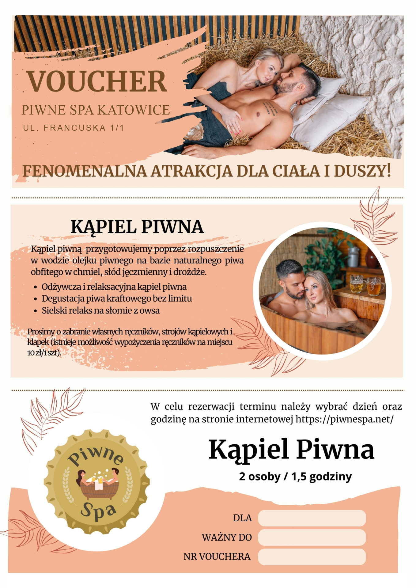 Rzeczywisty voucher Piwnego SPA Katowice na kąpiel piwną